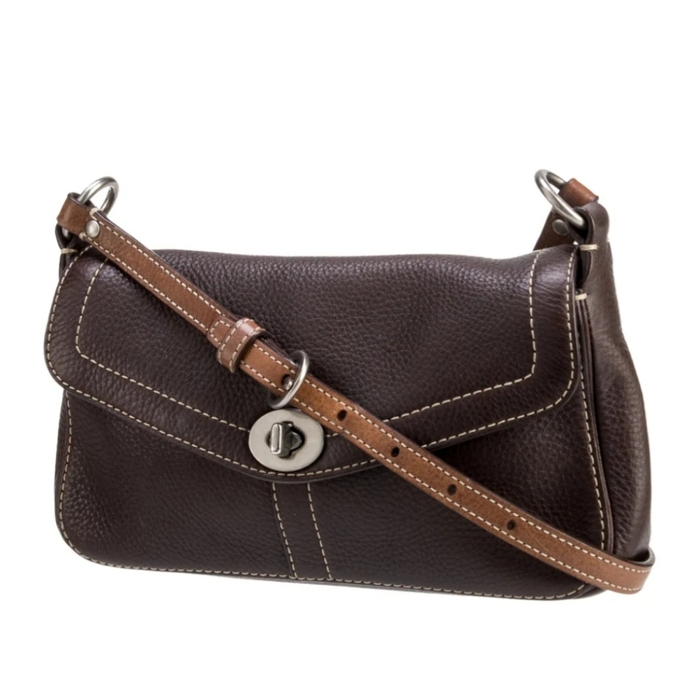 Brown Leather Crossbody Shoulder Bag - Classic Pebbled Design